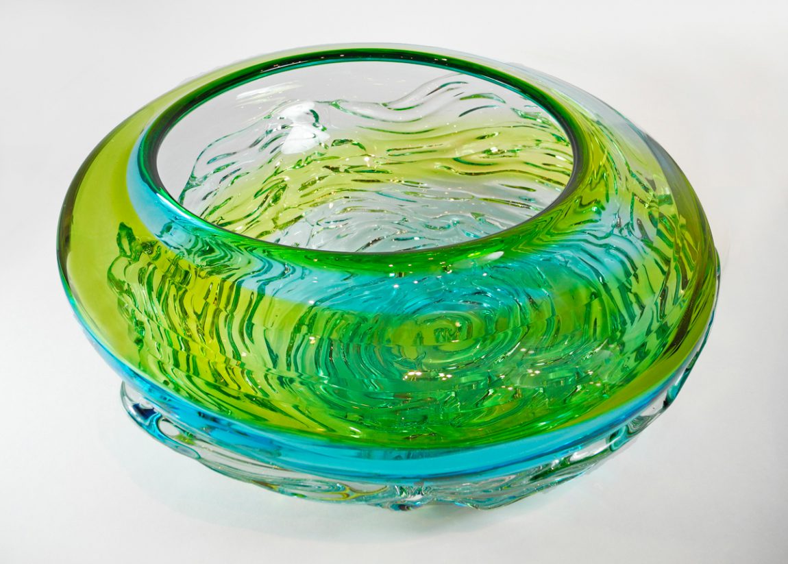 Mariel Jayne Waddell | Large Lime & Aqua Ripple Wave Bowl